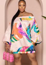 This Women's Off Shoulder Balloon Sleeve Printed Baguette Dress Design Made Of High Quality Polyster And Spandex Material. It Is Stretchy