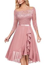 This Women's Off Shoulder Half-Sleeve Sexy Lace Chiffon a-Line Dress Design Made Of High Quality Polyster And Spandex Material. It Is Stretchy