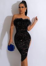 This Women's Off Shoulder Sequin Split Sexy Dress Design Made Of High Quality Polyster And Spandex Material