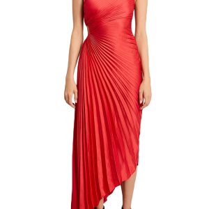 This Women's One Shoulder Slash Shoulder Pleated Cutout Dress (Satin) Design Made Of High Quality Polyster And Spandex Material. It Is Stretchy