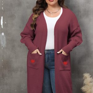 This Women's Outerwear Plus Size Women's Sweater Heart Print Two Pocket Balloon Sleeve Sweater Cardigan Made Of Comfortable And Soft Fabric. It Is a Must-Have Item For Curvy Ladies In Autumn And Winter. Global Lover Offer All Kinds Of Women¡¯s Plus Size Coat And Hope Curvy Ladies Find Here a Warm And Exciting Place To Shop - Wholesale Plus Size Jackets