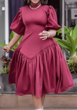 This Women's Pleated African Plus Size Fashion Puff Sleeve Dress Design Made Of High Quality Polyster And Spandex Material. It Is Stretchy