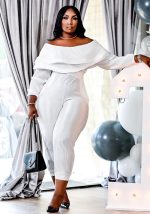 This Women's Plus Size Loose Ruffle Off Shoulder Ribbed Jumpsuit Design Made Of High Quality Polyster And Spandex Material. It Is Stretchy