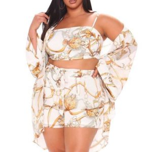 This Women's Plus Size Loose Summer Sexy Fashion Casual Three-Piece Shorts Set Design And Made Of Comfortable And Elastic Fabric. Wholesale Plus Size Two Piece Sets Is a Must-Have Item For Curvy Ladies. Two Piece Sets Can Either Be Worn Together Or Individually