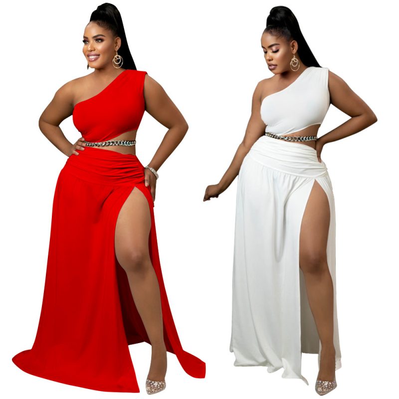 This Womens Plus Size Set Solid Slash Shoulder Sexy Slit Chic Two Piece Skirt Set Design And Made Of Comfortable And Elastic Fabric. Wholesale Plus Size Two Piece Sets Is a Must-Have Item For Curvy Ladies. Two Piece Sets Can Either Be Worn Together Or Individually