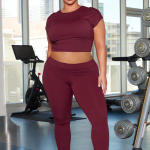 This Women's Plus Size Short Sleeve Trousers Solid Color Cross Back Slim Sexy Two-Piece Set Design And Made Of Comfortable And Elastic Fabric. Wholesale Plus Size Two Piece Sets Is a Must-Have Item For Curvy Ladies. Two Piece Sets Can Either Be Worn Together Or Individually