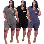 This Women's Plus Size Solid Fashion Casual v-Neck Short Sleeve Loose Jumpsuit Design Made Of High Quality Polyster And Spandex Material. It Is Stretchy