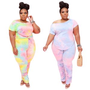 This Women's Plus Size Tie Dye Long Pants Pleated Two Piece Set Design And Made Of Comfortable And Elastic Fabric. Wholesale Plus Size Two Piece Sets Is a Must-Have Item For Curvy Ladies. Two Piece Sets Can Either Be Worn Together Or Individually