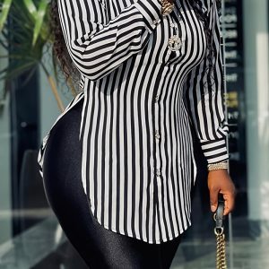 This Women's Plus Size Top Long Sleeve Slit Printed Shirt For Women Made Of Comfortable And Elastic Fabric. It Is Wholesale Sexy Plus Size Tops For Women. With The Gradual Rise Of Feminist Awareness