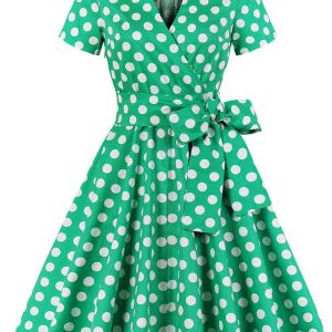 This Women's Polka Dot Belted Slim Waist a-Line Vintage Plus Size Dress Made Of Soft And Elastic Fabric. Global Lover Wholesale Plus Size Dresses And Hope Curvy Ladies Find Here a Warm And Exciting Place To Shop Affordable Curvy Dresses Online - Plus Size Casual