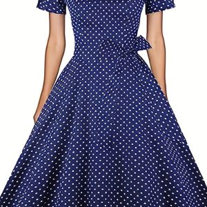 This Women's Polka Dot Belted Slim Waist Puff Sleeve Retro Swing Dress Made Of Soft And Elastic Fabric. Global Lover Wholesale Plus Size Dresses And Hope Curvy Ladies Find Here a Warm And Exciting Place To Shop Affordable Curvy Dresses Online - Plus Size Casual