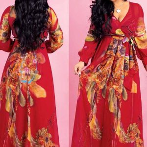 This Women's Printed Chiffon Sexy v-Neck Maxi Dress Design Made Of High Quality Polyster And Spandex Material