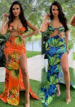 This Women's Printed Sexy Slit Strap Dress Design Made Of High Quality Polyster And Spandex Material