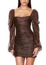 This Women's Puff Sleeve Square Neck French Long Sleeve Filament Tight Fitting Bodycon Dress Design Made Of High Quality Polyster And Spandex Material. It Come With Good Stretch And Wearing Comfortable And Feeling Freedom. The Tight And Fitted Dress Is The Most Popular Options From Party Girls. Shop Bodycon Dresses At Global Lover And Find Amazing Designs Sequins