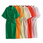 This Women's Ruched Turndown Collar Shirt Dress Women Design Made Of High Quality Polyster And Spandex Material. It Is Stretchy