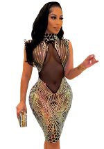 This Women's Sequin Dress Slim Nightclub Sexy See-Through Bodycon Dress Design Made Of High Quality Polyster And Spandex Material