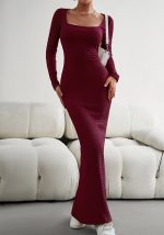 This Women's Sexy Autumn Slim Square Neck Long Sleeve Knitting Dress Combine The Warm And Fashion. It Is a Must-Have Item For This Winter. Sweater Dresses For Women At Global Lover Comes For Different Occasions - Daily Life