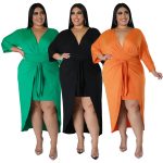 This Women's Sexy Bodycon Mid-Sleeve v-Neck Tie Bodycon Dress Made Of Soft And Elastic Fabric. Global Lover Wholesale Plus Size Dresses And Hope Curvy Ladies Find Here a Warm And Exciting Place To Shop Affordable Curvy Dresses Online - Plus Size Casual