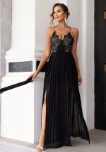 This Women's Sexy Contrast Color Lace Slit Slim Dress Design Made Of Good Quality Polyster And Spandex Material