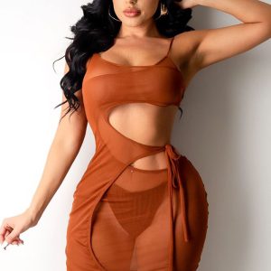 This Women's Sexy Fashion Mesh See-Through Tie Spring Summer Dress Design Made Of High Quality Polyster And Spandex Material