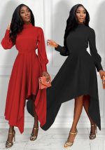 This Women's Sexy Fashion Pleated Long Sleeve Solid Color Dress Design Made Of High Quality Polyster And Spandex Material