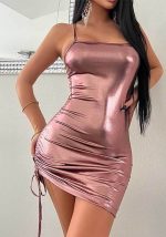 This Women's Sexy Glossy Pleated Straps Tight Fitting Bodycon Dress Design Made Of High Quality Polyster And Spandex Material. It Come With Good Stretch And Wearing Comfortable And Feeling Freedom. The Tight And Fitted Dress Is The Most Popular Options From Party Girls. Shop Bodycon Dresses At Global Lover And Find Amazing Designs Sequins