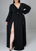 This Women's Sexy Long Sleeve Slit Plus Size Dress Made Of Soft And Elastic Fabric. Global Lover Wholesale Plus Size Dresses And Hope Curvy Ladies Find Here a Warm And Exciting Place To Shop Affordable Curvy Dresses Online - Plus Size Casual