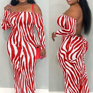 This Women's Sexy Low Back Rubber Stripe Women's Dress Design Made Of High Quality Polyster And Spandex Material