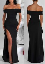 This Women's Sexy Off Shoulder Slit Chic Elegant Dress Design Made Of Good Quality Polyster And Spandex Material