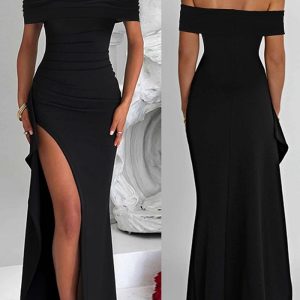 This Women's Sexy Off Shoulder Slit Chic Elegant Dress Design Made Of Good Quality Polyster And Spandex Material