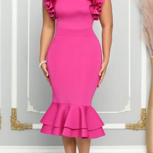 This Women's Sexy Ruffle Edge Sleeveless Ladies Mermaid Party Dress Design Made Of Good Quality Polyster And Spandex Material