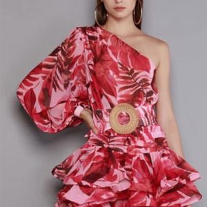 This Women's Sexy Slash Shoulder Puff Sleeve One Sleeve Dress Design Made Of High Quality Polyster And Spandex Material. It Is Stretchy