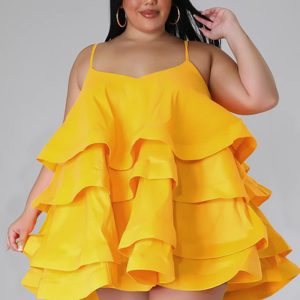 This Women's Sexy Sleeveless Ruffle Adjustable Strap Dress For Women Made Of Soft And Elastic Fabric. Global Lover Wholesale Plus Size Dresses And Hope Curvy Ladies Find Here a Warm And Exciting Place To Shop Affordable Curvy Dresses Online - Plus Size Casual