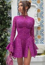 This Womens Sexy Slim Split Lace Backless Puff Dress Design Made Of High Quality Polyster And Spandex Material. It Is Stretchy