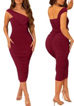 This Women's Sexy Solid Slash Shoulder Wrap Dress Design Made Of High Quality Polyster And Spandex Material. It Come With Good Stretch And Wearing Comfortable. Women¡¯s Midi Dresses Is Omnipotent And Suit For All Kinds Of Occasions - Daily Wear