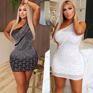 This Womens Sexy Tight Fitting Mesh See-Through Nightclub Beaded Dress Design Made Of High Quality Polyster And Spandex Material