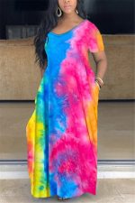 This Women's Short Sleeve v-Neck Tie Dye Sleeveless Plus Size Dress Made Of Soft And Elastic Fabric. Global Lover Wholesale Plus Size Dresses And Hope Curvy Ladies Find Here a Warm And Exciting Place To Shop Affordable Curvy Dresses Online - Plus Size Casual