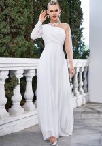 This Women's Slash Shoulder Solid Color Slim Long Dress Design Made Of High Quality Polyster And Spandex Material