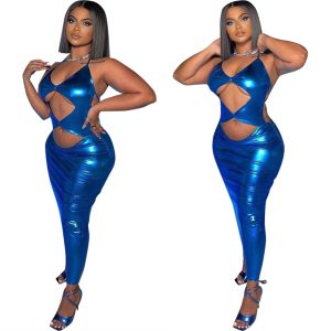 This Women's Slim Crop Sexy Halter Neck Shiny Dress Design Made Of High Quality Polyster And Spandex Material