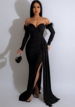 This Women's Slit Long Sleeves Evening Dress Design Made Of Good Quality Polyster And Spandex Material