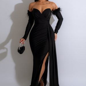 This Women's Slit Long Sleeves Evening Dress Design Made Of Good Quality Polyster And Spandex Material