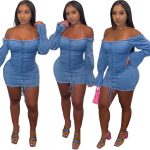 This Women's Solid Blue Denim Off Shoulder Flared Sleeve Denim Dress Design Made Of High Quality Polyster And Spandex Material. It Come With Good Stretch And Wearing Comfortable And Feeling Freedom. The Tight And Fitted Dress Is The Most Popular Options From Party Girls. Shop Bodycon Dresses At Global Lover And Find Amazing Designs Sequins