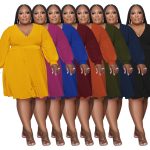 This Women's Solid Color Cross v-Neck Belt Loose Knitting Plus Size Dress Made Of Soft And Elastic Fabric. Global Lover Wholesale Plus Size Dresses And Hope Curvy Ladies Find Here a Warm And Exciting Place To Shop Affordable Curvy Dresses Online - Plus Size Casual