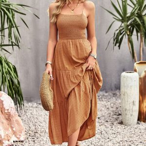 This Women's Solid Color Dress Summer Chic Elegant Slip Maxi Dress Design Made Of High Quality Polyster And Spandex Material