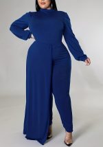 This Women's Solid Color Long Sleeve Plus Size Jumpsuit Design Made Of High Quality Polyster And Spandex Material. It Is Stretchy