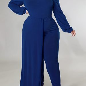 This Women's Solid Color Long Sleeve Plus Size Jumpsuit Design Made Of High Quality Polyster And Spandex Material. It Is Stretchy