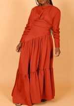 This Women's Solid Color Long-Sleeved Pleated Loose Dress Design Made Of High Quality Polyster And Spandex Material