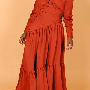 This Women's Solid Color Long-Sleeved Pleated Loose Dress Design Made Of High Quality Polyster And Spandex Material