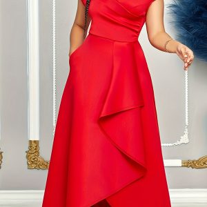 This Women's Solid Color Pleated Dress Made Of Soft And Elastic Fabric. Global Lover Wholesale Plus Size Dresses And Hope Curvy Ladies Find Here a Warm And Exciting Place To Shop Affordable Curvy Dresses Online - Plus Size Casual