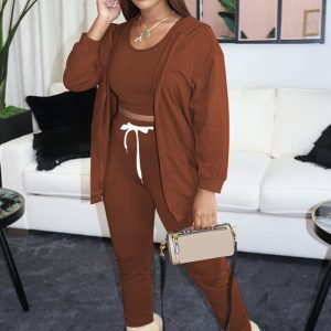 This Women's Solid Color Tank Top Loose Jacket Tight Fitting Pants Plus Size Suit Design And Made Of Comfortable And Elastic Fabric. Wholesale Plus Size Two Piece Sets Is a Must-Have Item For Curvy Ladies. Two Piece Sets Can Either Be Worn Together Or Individually